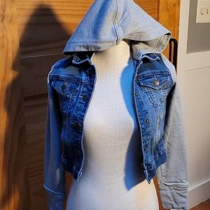 SO kids jean jacket with fleece sleeves and hood